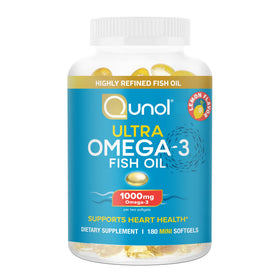 Qunol Omega-3 Mini Softgels 1000mg EPA + DHA côté de la boîte