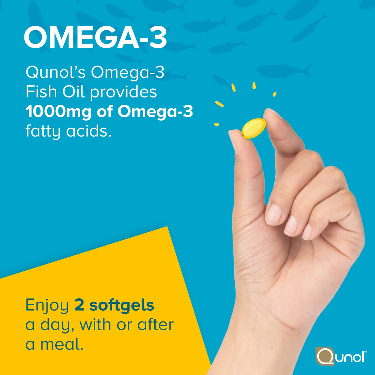 Qunol Omega-3 Mini Softgels 1000mg EPA + DHA gélules en action