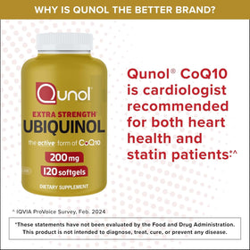 Qunol Ubiquinol 200mg gélules à côté d'un verre d'eau