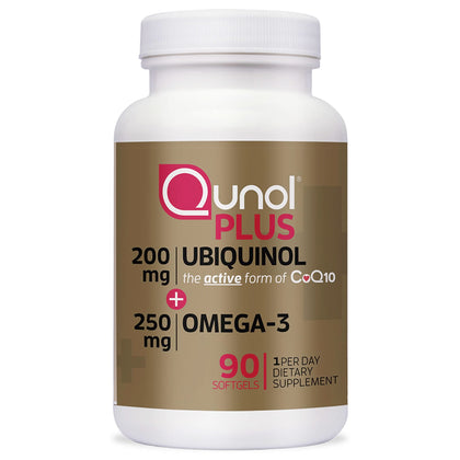 Qunol Ubiquinol 200mg + Omega-3 250mg flacon vue avant