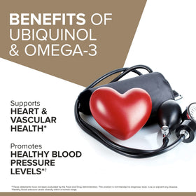 Qunol Ubiquinol 200mg + Omega-3 250mg vue de l'arrière du flacon