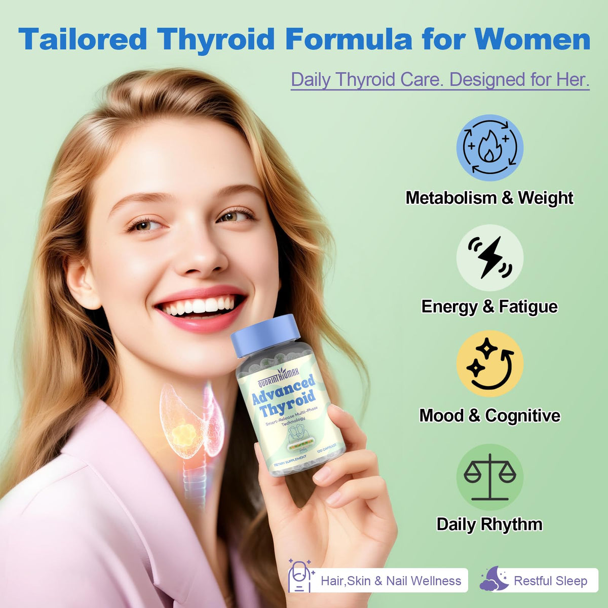 Quorinthiumax Complément Alimentaire Thyroïde Femmes flacon avec vue de côté