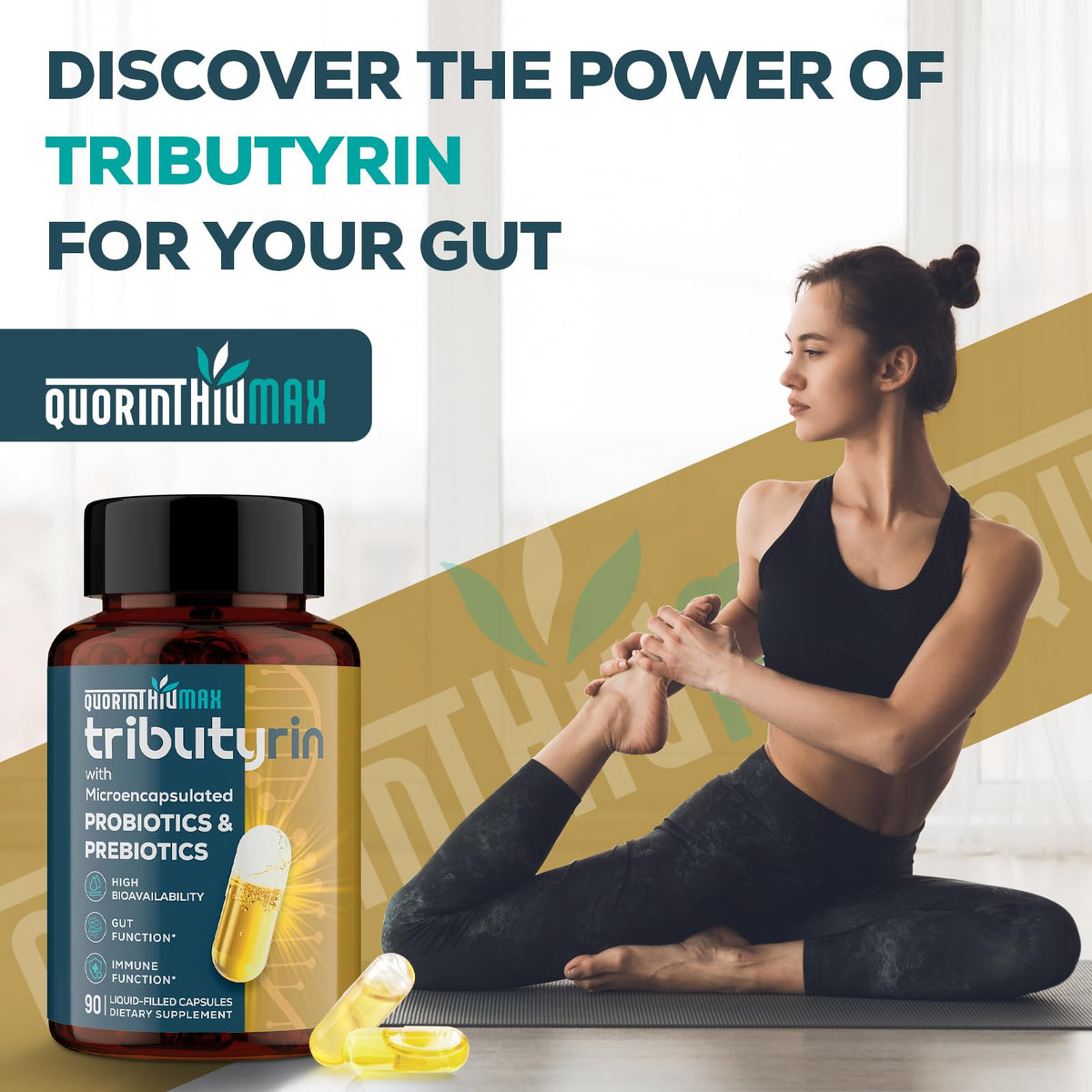 Quorinthiumax Complément Alimentaire Tributyrin 800mg sur une table en bois