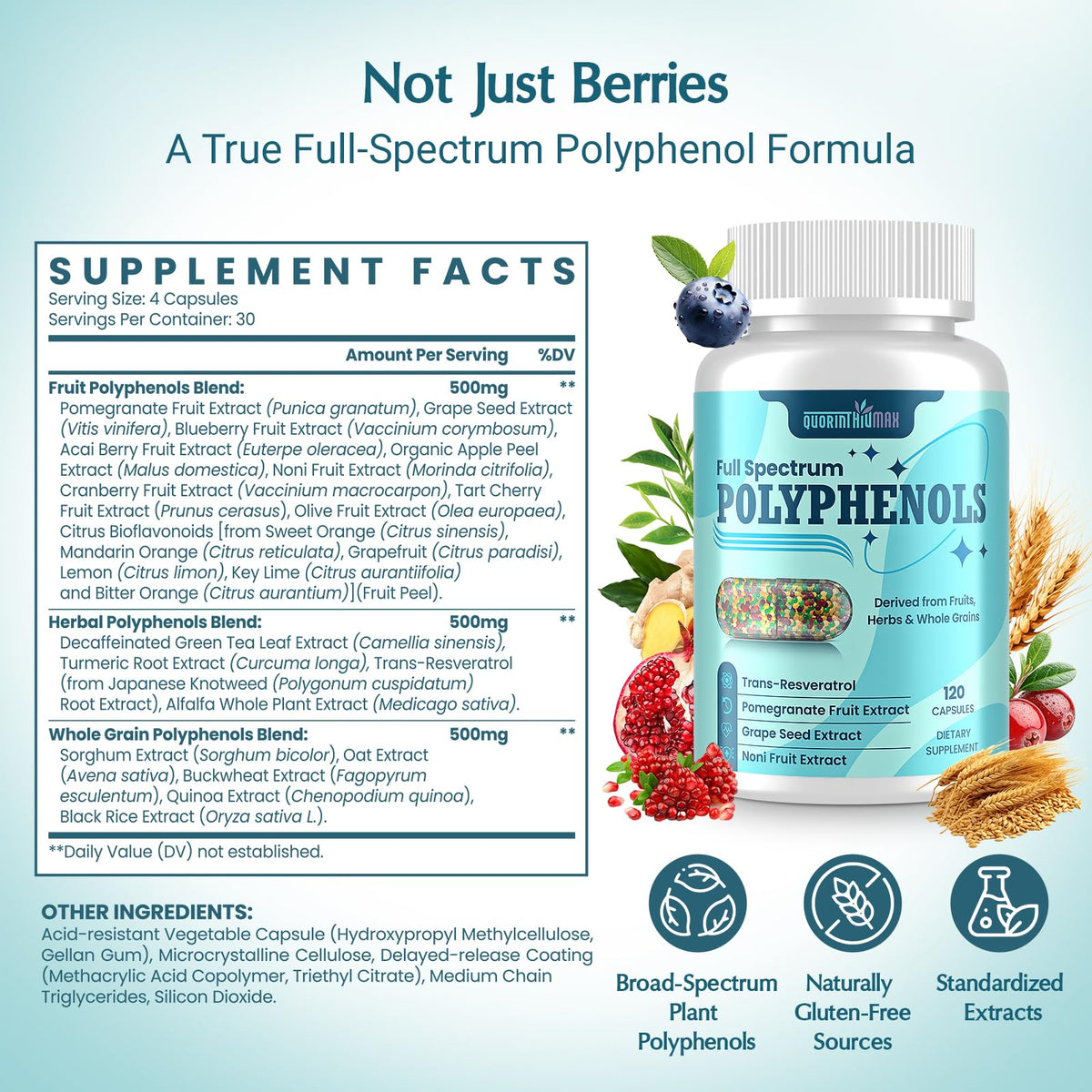 Quorinthiumax polyphénols 1500mg sur table avec autres compléments