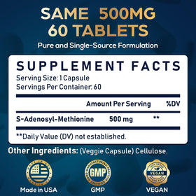 Quorinthiumax SAM-e 500mg gélules avec informations nutritionnelles