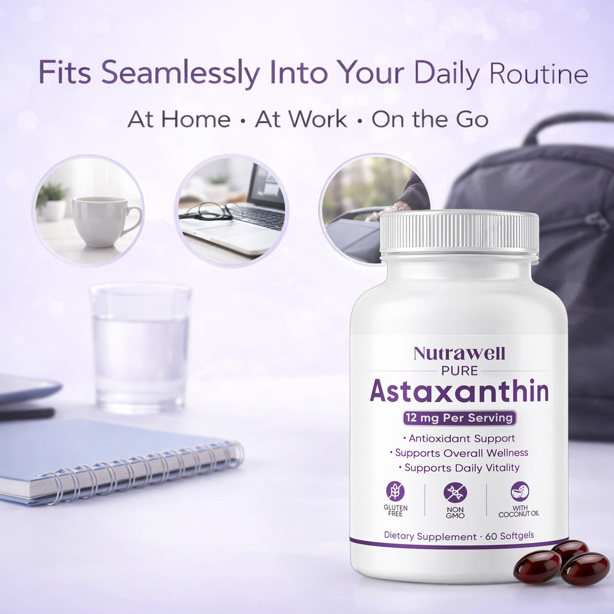 QUZOYU Astaxanthine 12mg gélules softgel avec huile de coco