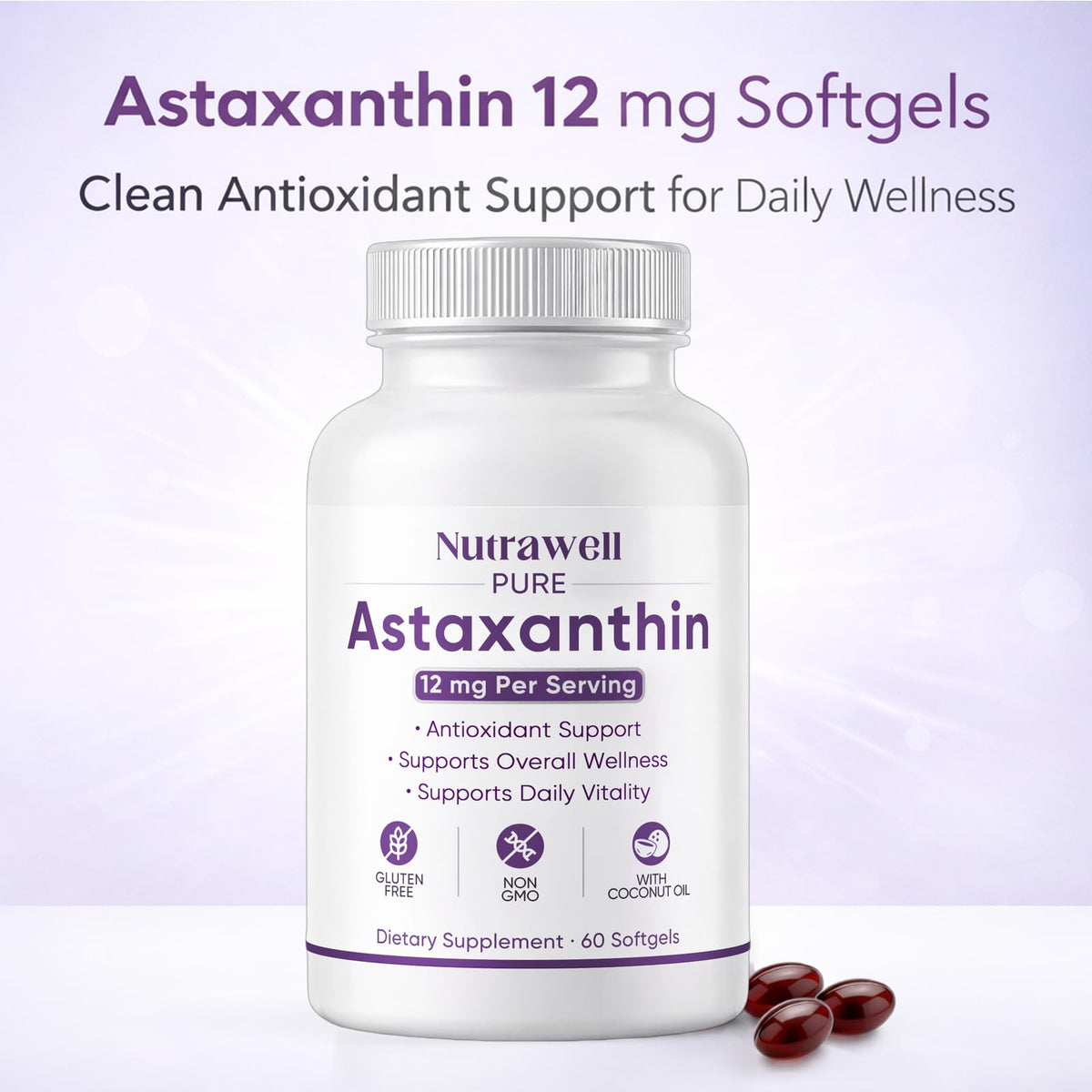 QUZOYU Astaxanthine 12mg gélules softgel sur une table