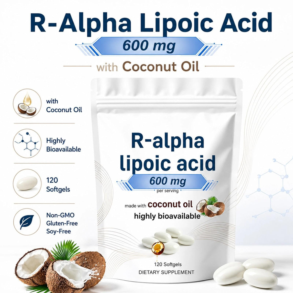 QVG Acide R-Alpha Lipoïque, vue de l'arrière avec informations nutritionnelles
