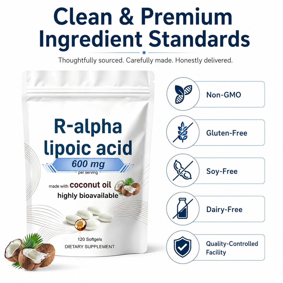 QVG Acide R-Alpha Lipoïque, vue latérale de l'emballage