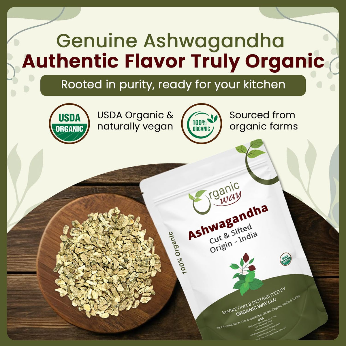 Racine d'ashwagandha bio Organic Way dans un sachet refermable