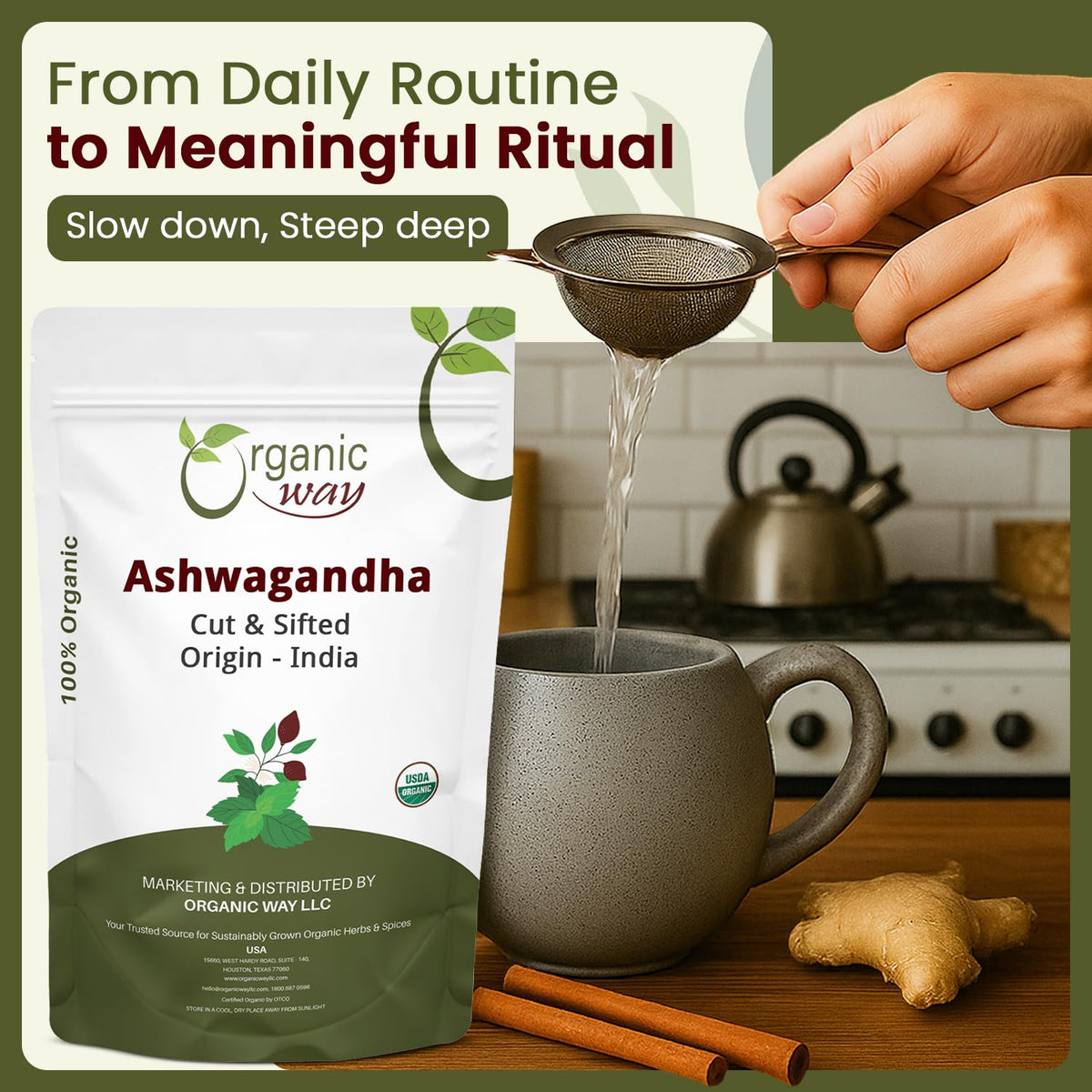 Racine d'ashwagandha bio Organic Way prête à être infusée