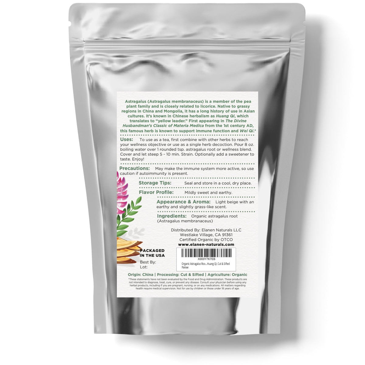 Racine d'astragale bio Elanen Naturals à côté d'autres herbes