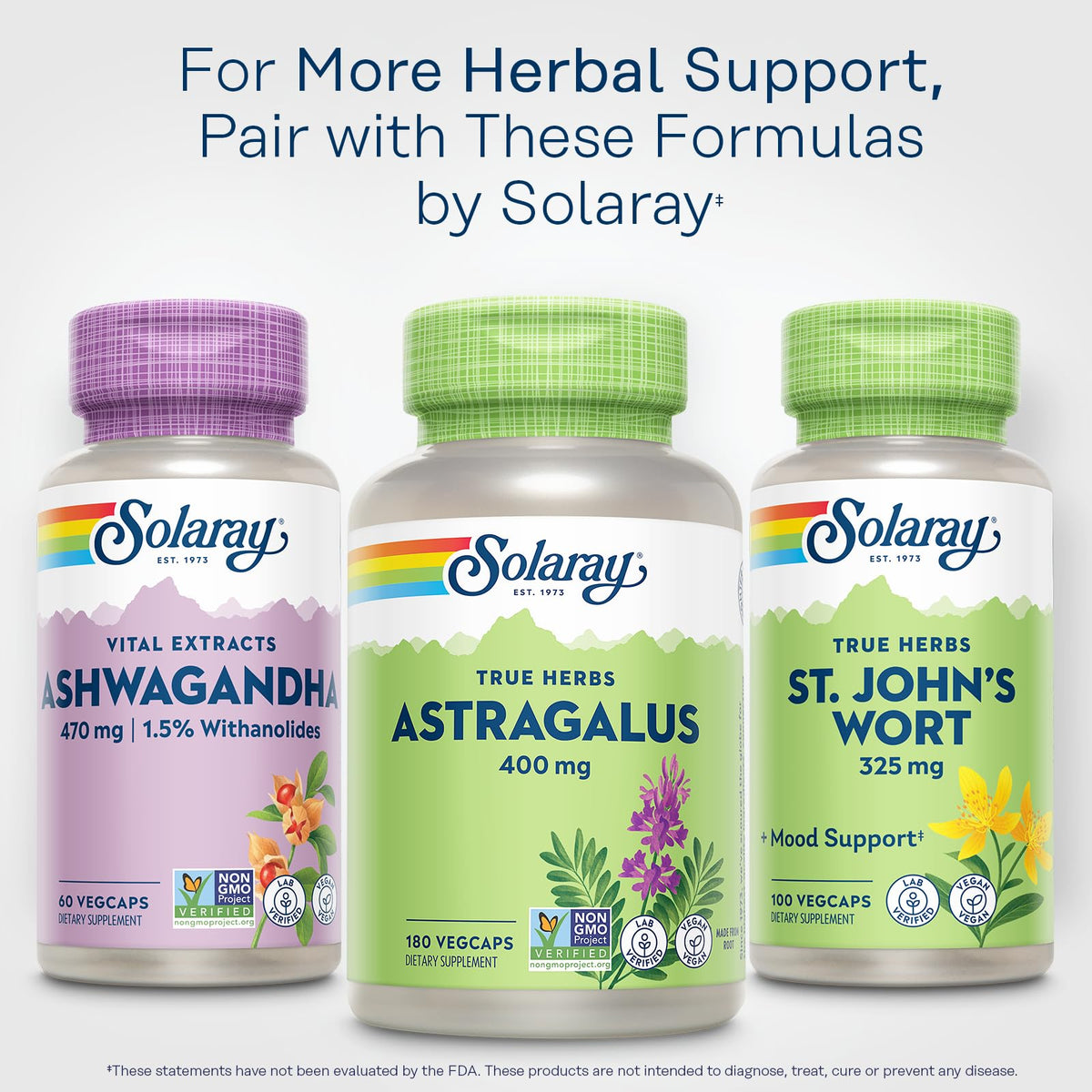Racine d'Astragale SOLARAY 400mg avec des plantes en arrière-plan