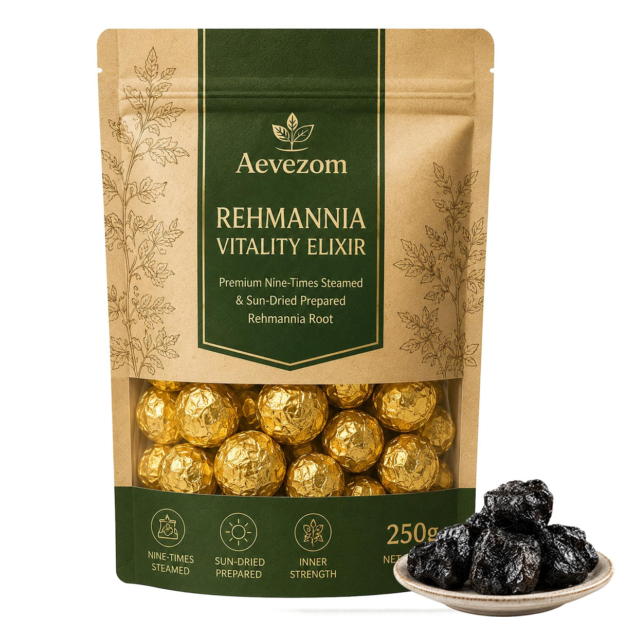 Racine de rehmannia préparée Aevezom 250g vue de face