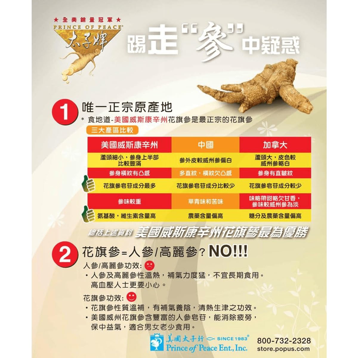 Racines de ginseng américain Prince Of Peace 170g sur fond blanc