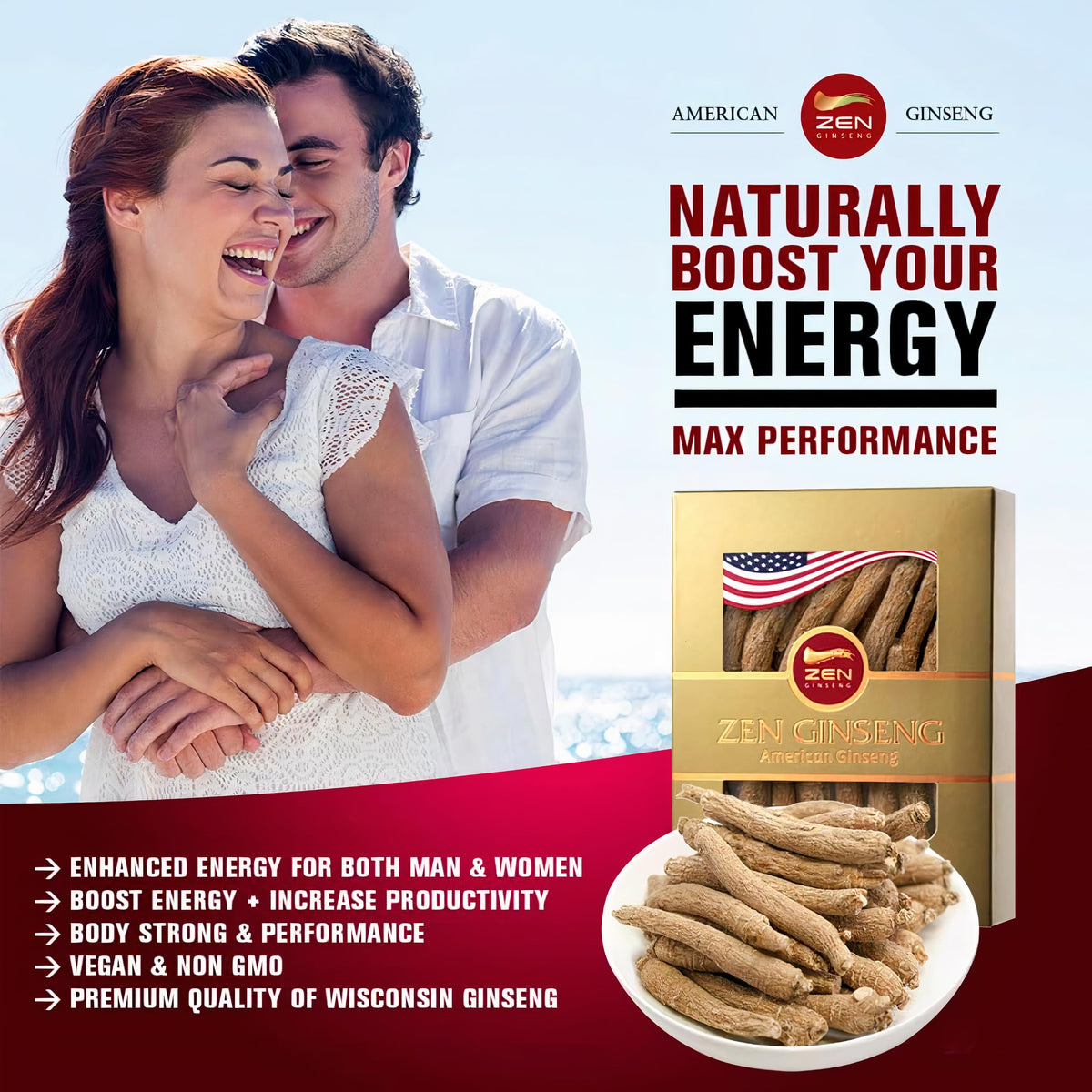 Racines de ginseng américain Zen Ginseng, en gros plan