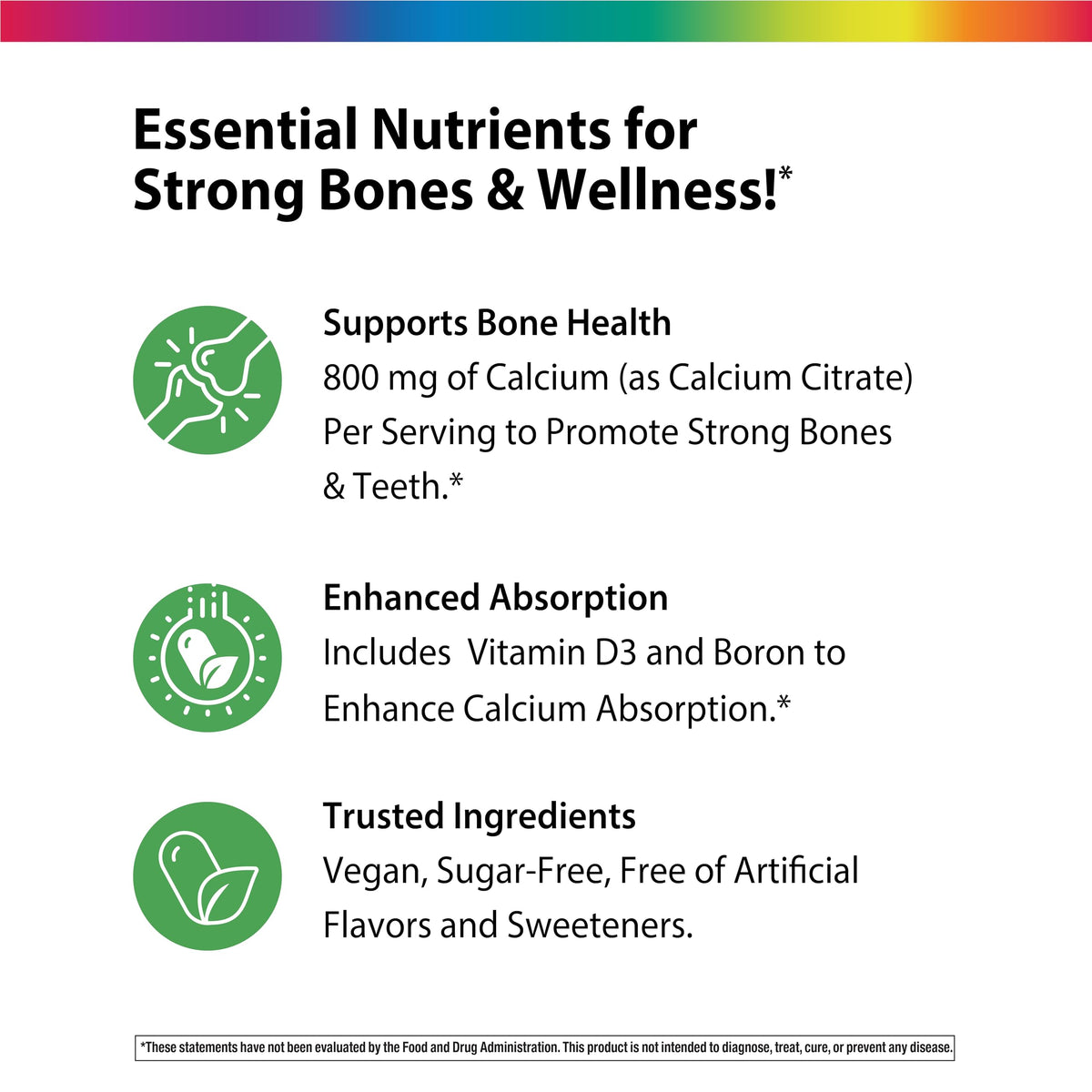 Rainbow Light Calcium Citrate 120 mini-tablettes avec spiruline et légumes