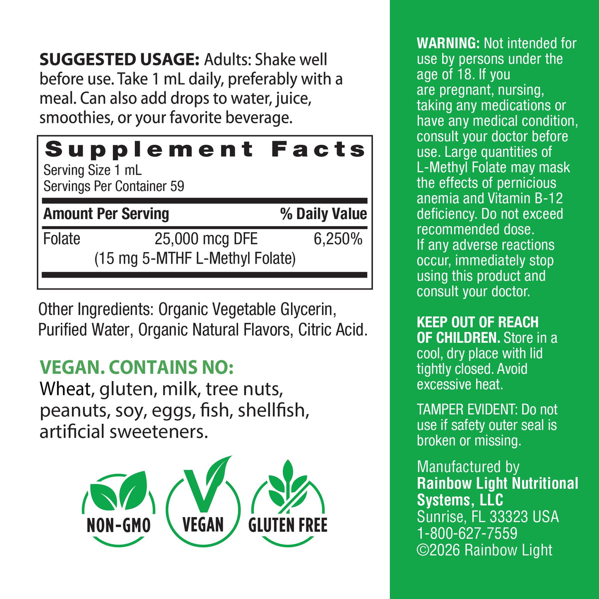 Rainbow Light L Methyl Folate 15 mg 2 fl oz compte-gouttes