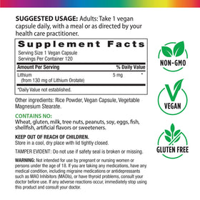 Rainbow Light Lithium Orotate 5 mg capsules vegan sur fond blanc