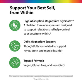 Rainbow Light Magnésium Glycinate 325 mg 120 capsules sur fond blanc