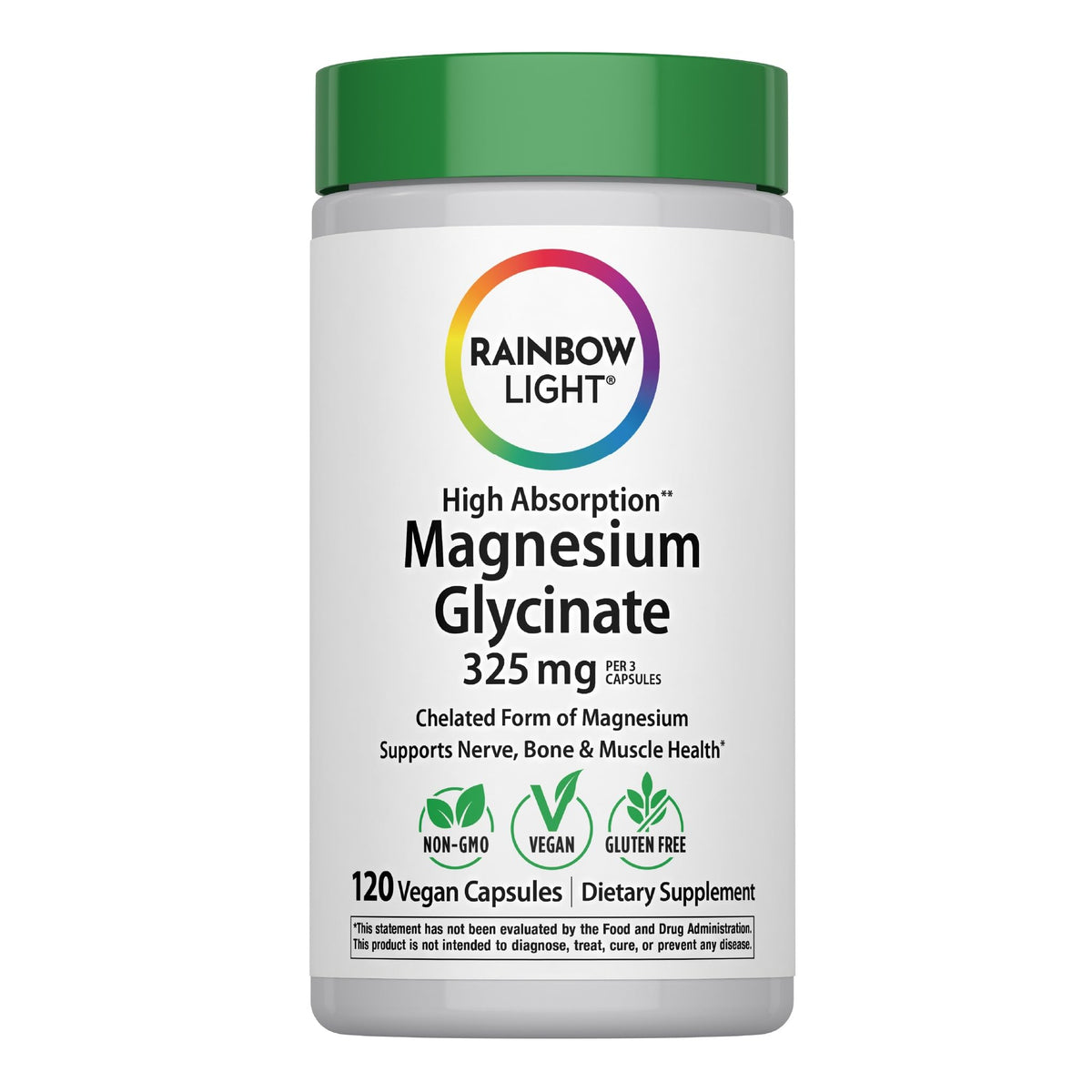 Rainbow Light Magnésium Glycinate 325 mg 120 capsules vue avant