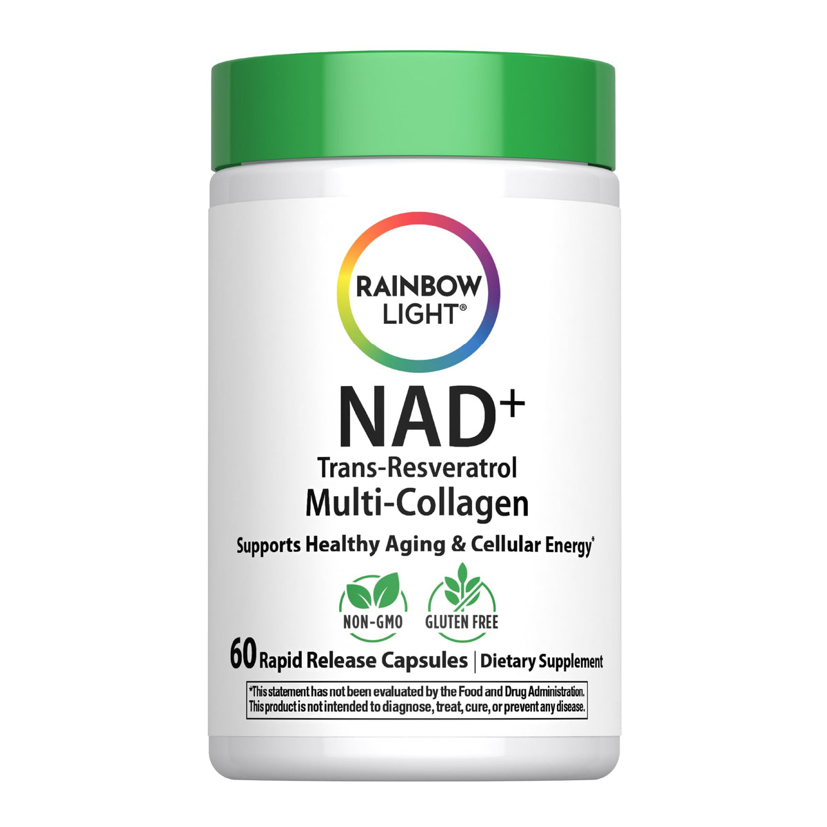 Rainbow Light Multi Collagène NAD + Trans-Resvératrol 60 Capsules vue avant
