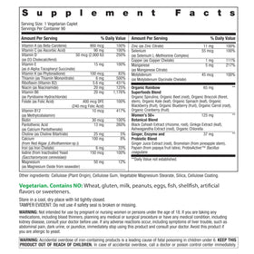 Rainbow Light Multivitamine Femme 50+ emballage avec informations nutritionnelles