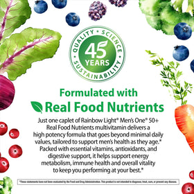 Rainbow Light Multivitamine Homme 50+ 150 comprimés végétariens, ingrédients sur l'étiquette