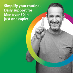 Rainbow Light Multivitamine One 50+ comprimés végétariens sur une surface blanche