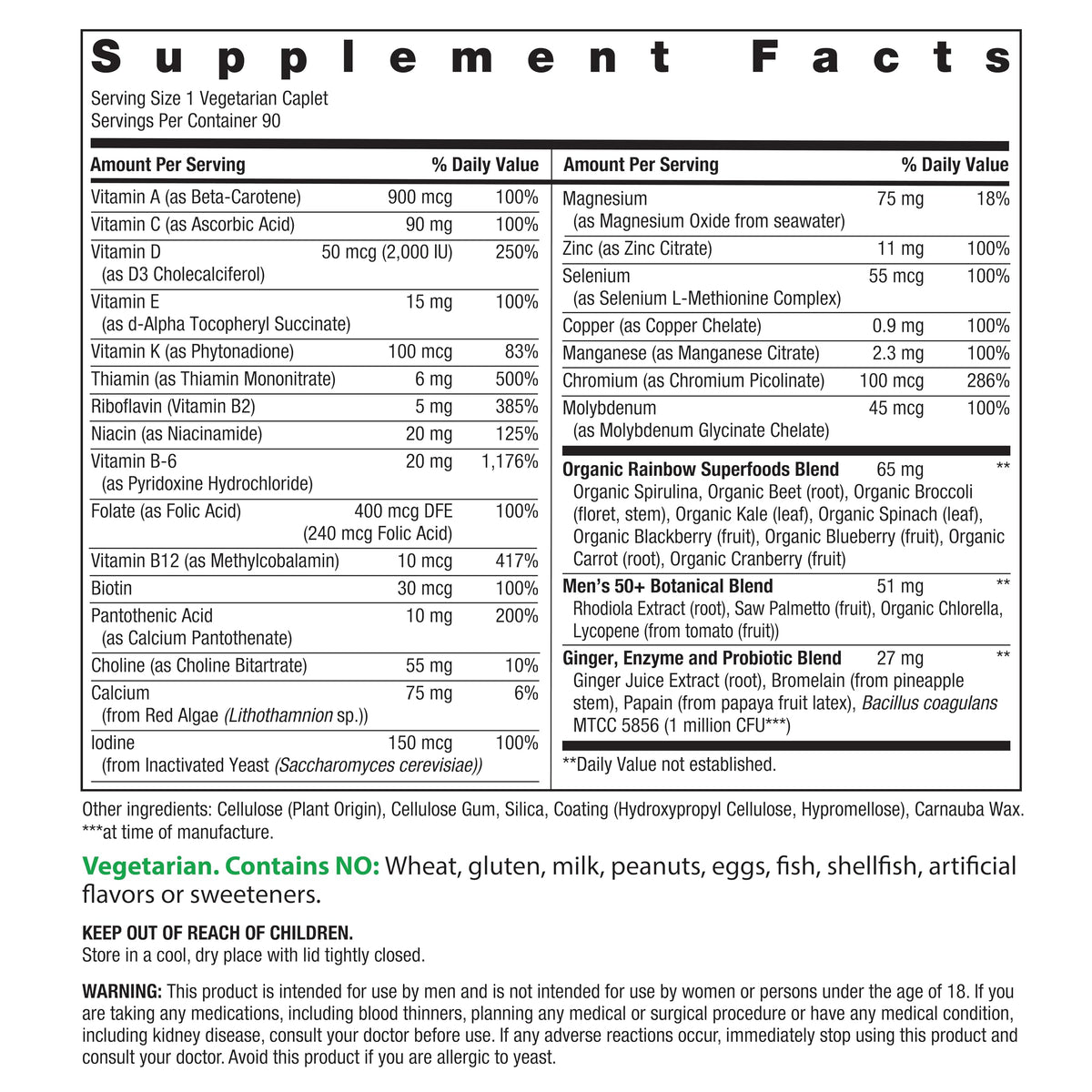 Rainbow Light Multivitamine pour Hommes 50+ comprimés à l'intérieur de l'emballage