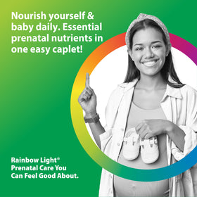 Rainbow Light Multivitamine Prénatale One+ comprimé sur fond blanc