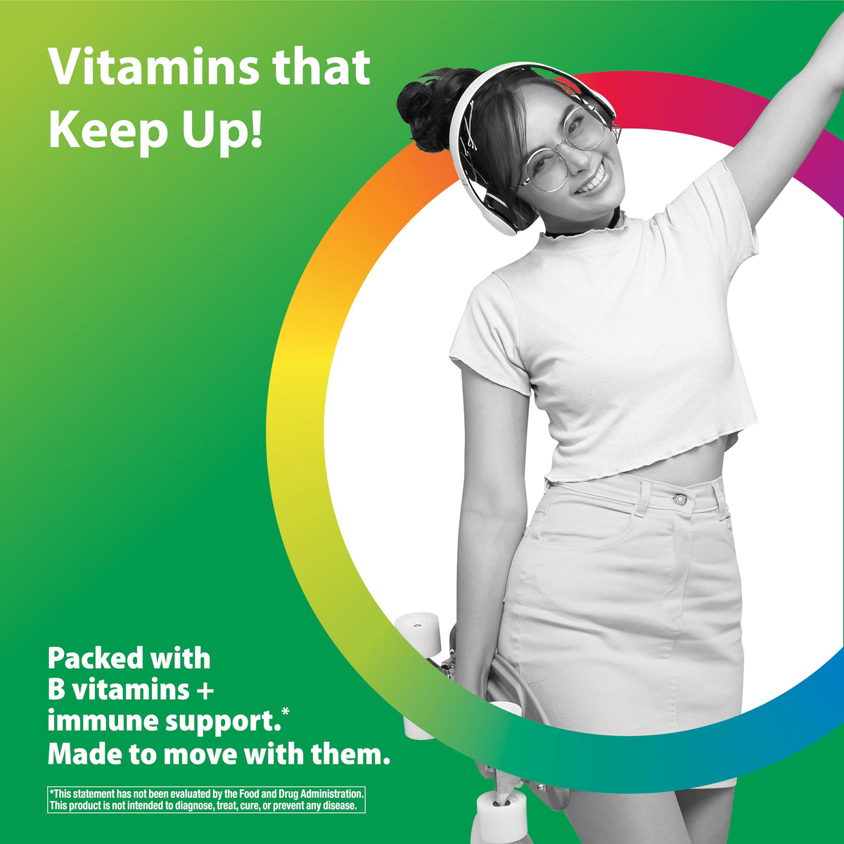Rainbow Light Multivitamines pour Adolescents, comprimés sur une surface blanche