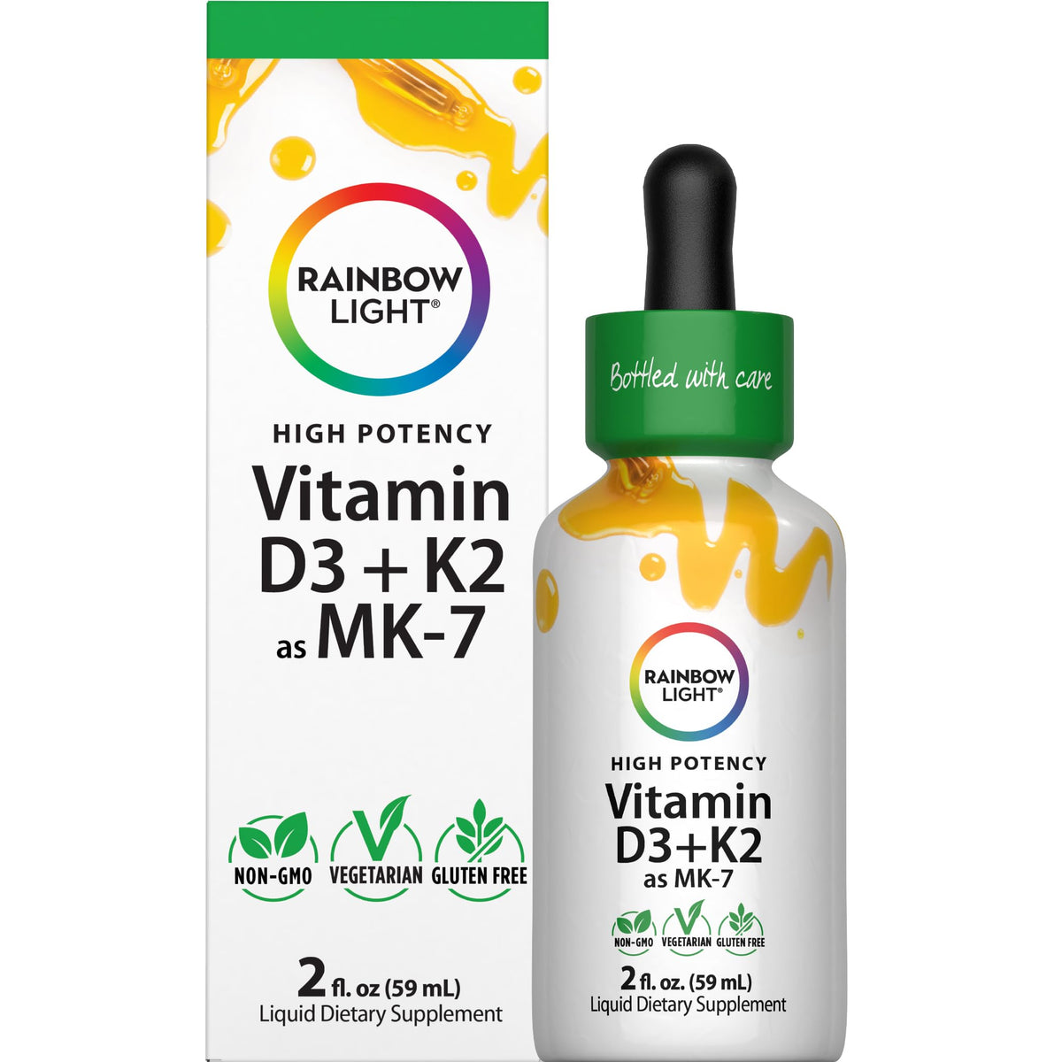 Rainbow Light Vitamine D3 + K2 2 oz bouteille vue de face