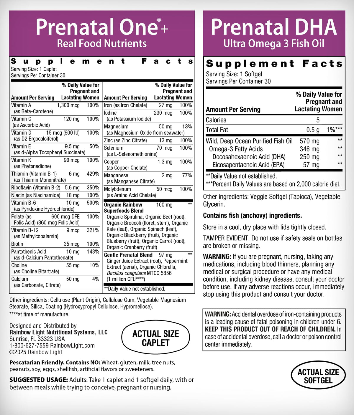 Rainbow Light Vitamines Prénatales DHA emballage et contenu