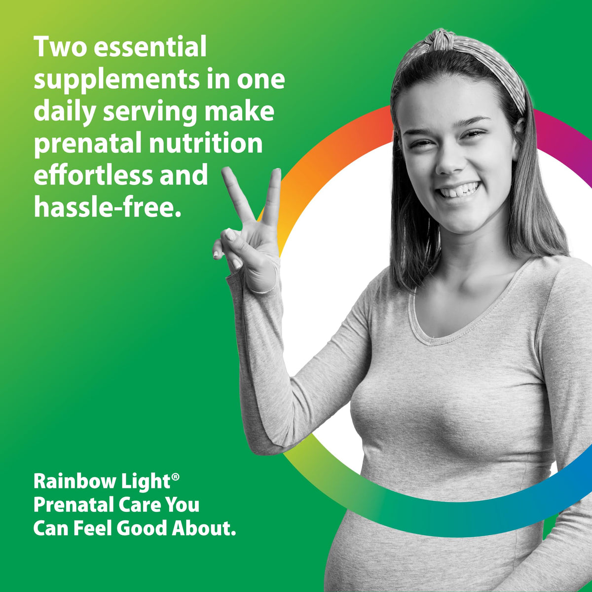Rainbow Light Vitamines Prénatales DHA gélules et comprimés sur un fond blanc