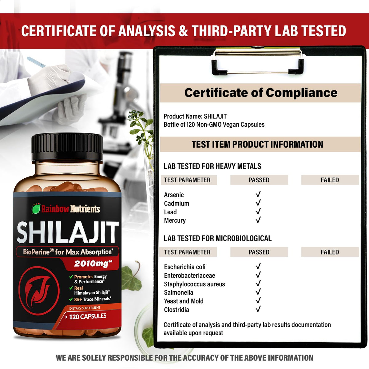 Rainbow Nutrients Shilajit 30:1 capsules avec d'autres compléments alimentaires