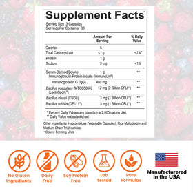 Rajsree Spore Probiotic IgG flacon avec informations nutritionnelles