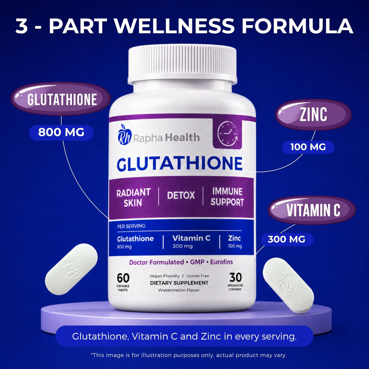 RAPHA HEALTH Complément Alimentaire Glutathion 100g avec Vitamine C et Zinc