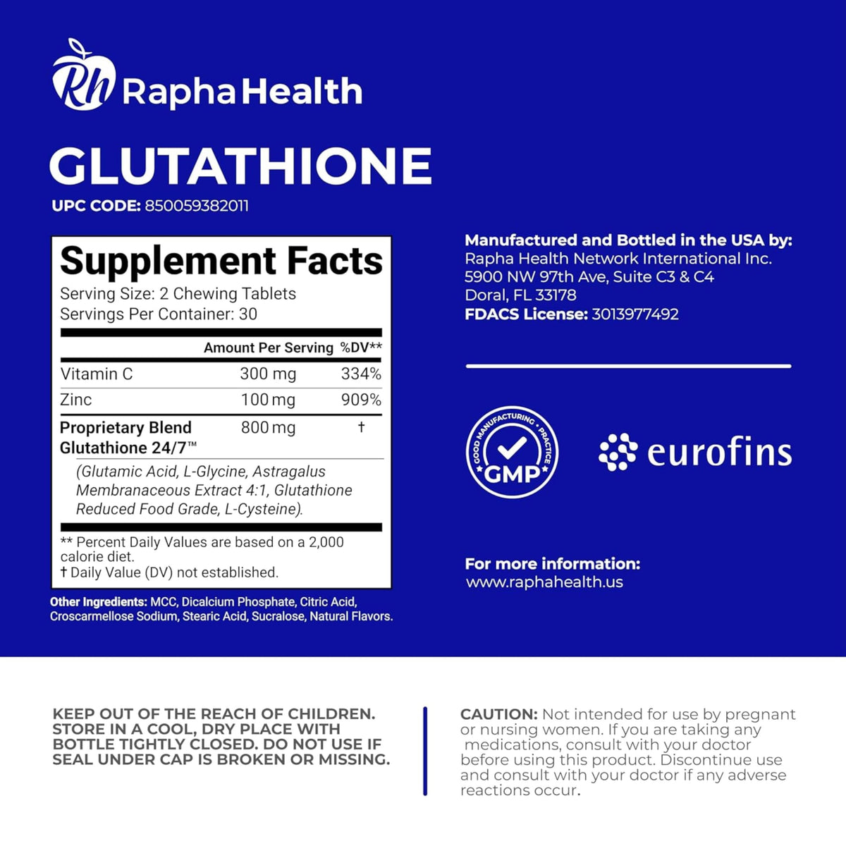 RAPHA HEALTH Complément Alimentaire Glutathion 100g vue de dos