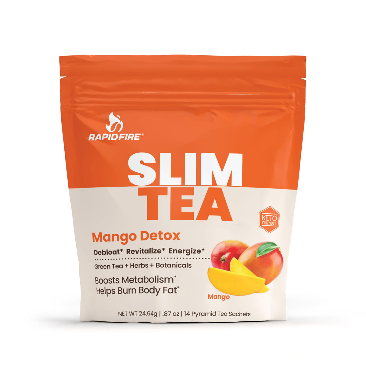 Rapid Fire Slim Tea sachets saveur mangue, emballage avant