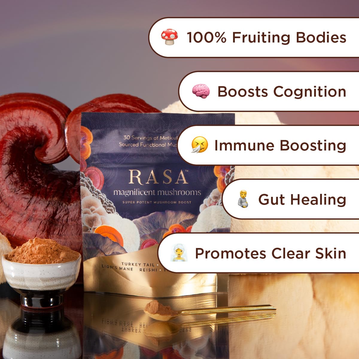 Rasa Koffee Magnificent Mushrooms Poudre d'Extrait de Champignon mélange dans un smoothie
