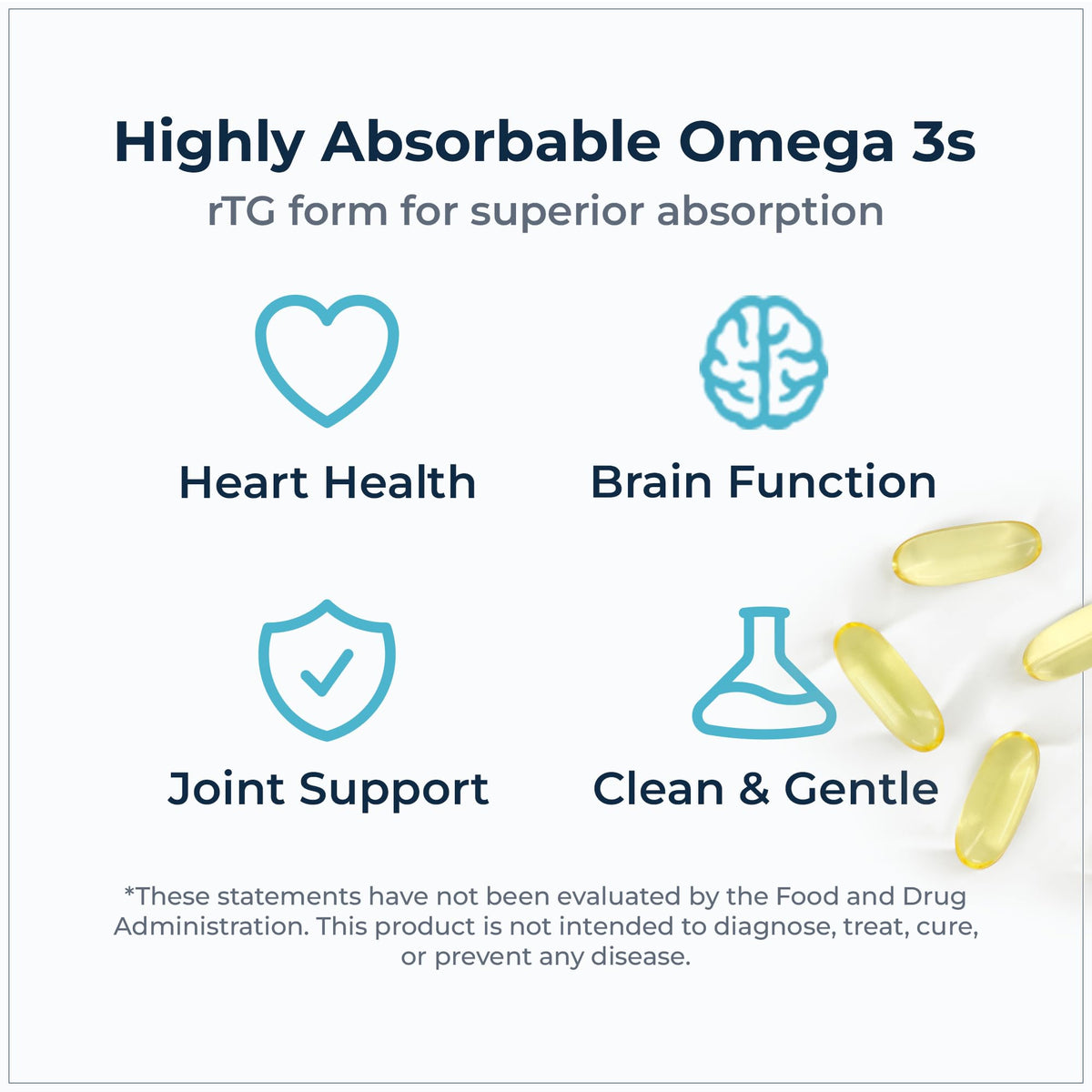 Rational Nutrition Huile de Poisson Omega-3 Norvégienne 1000mg, prise de gélules dans une main