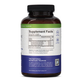 Rational Nutrition Huile de Poisson Omega-3 Norvégienne 1000mg, vue arrière de la boîte