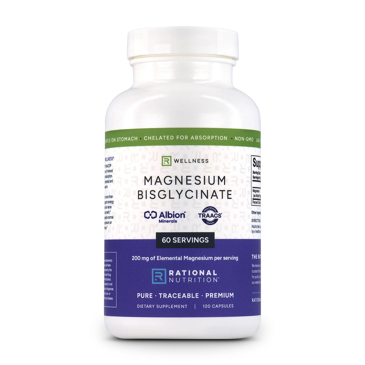 Rational Nutrition Magnésium Bisglycinate Chélate 200mg 120 Capsules - vue de face