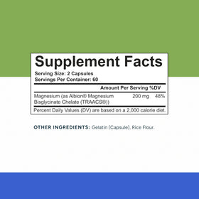 Rational Nutrition Magnésium Bisglycinate Chélate 200mg - vue de côté du flacon