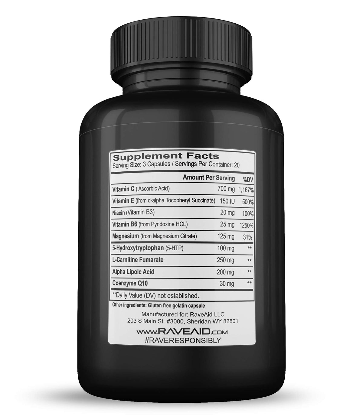 RaveAid Complément Alimentaire 60 Capsules - Vue latérale de l'emballage