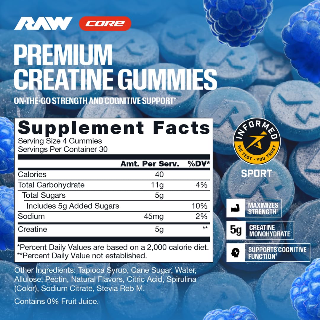 RAW Créatine Gummies Framboise Bleue 120 Gummies emballage