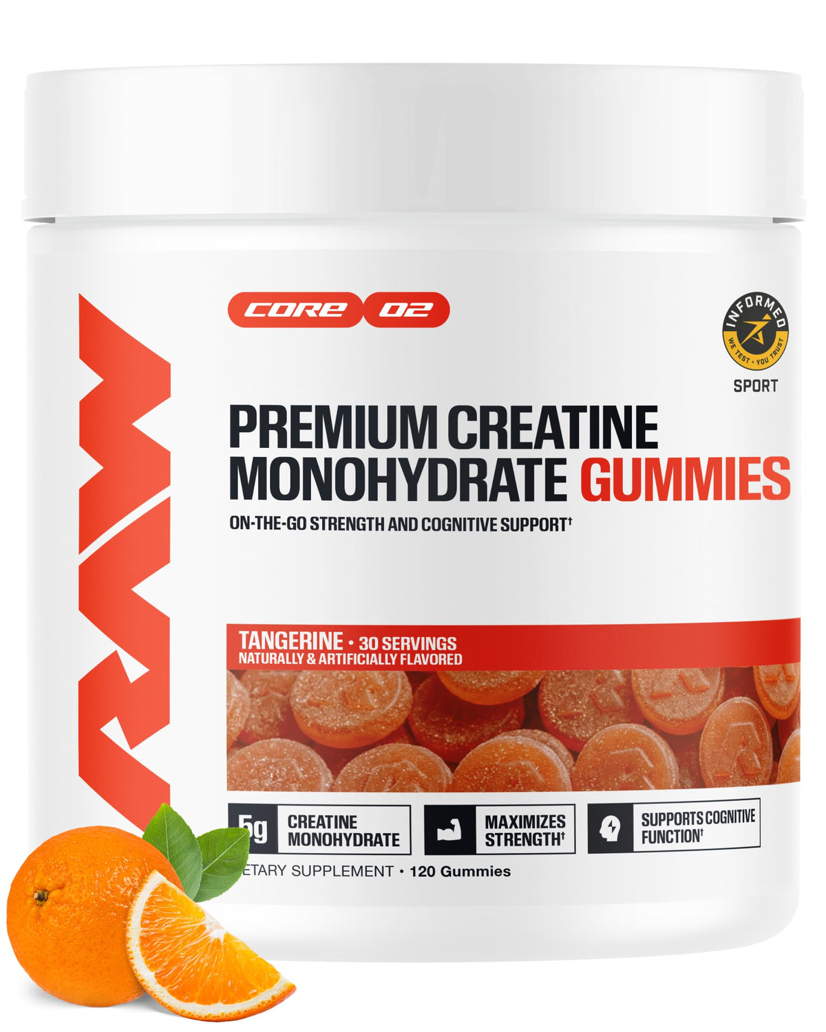 RAW Créatine Gummy tangerine, boîte de 120 gummies