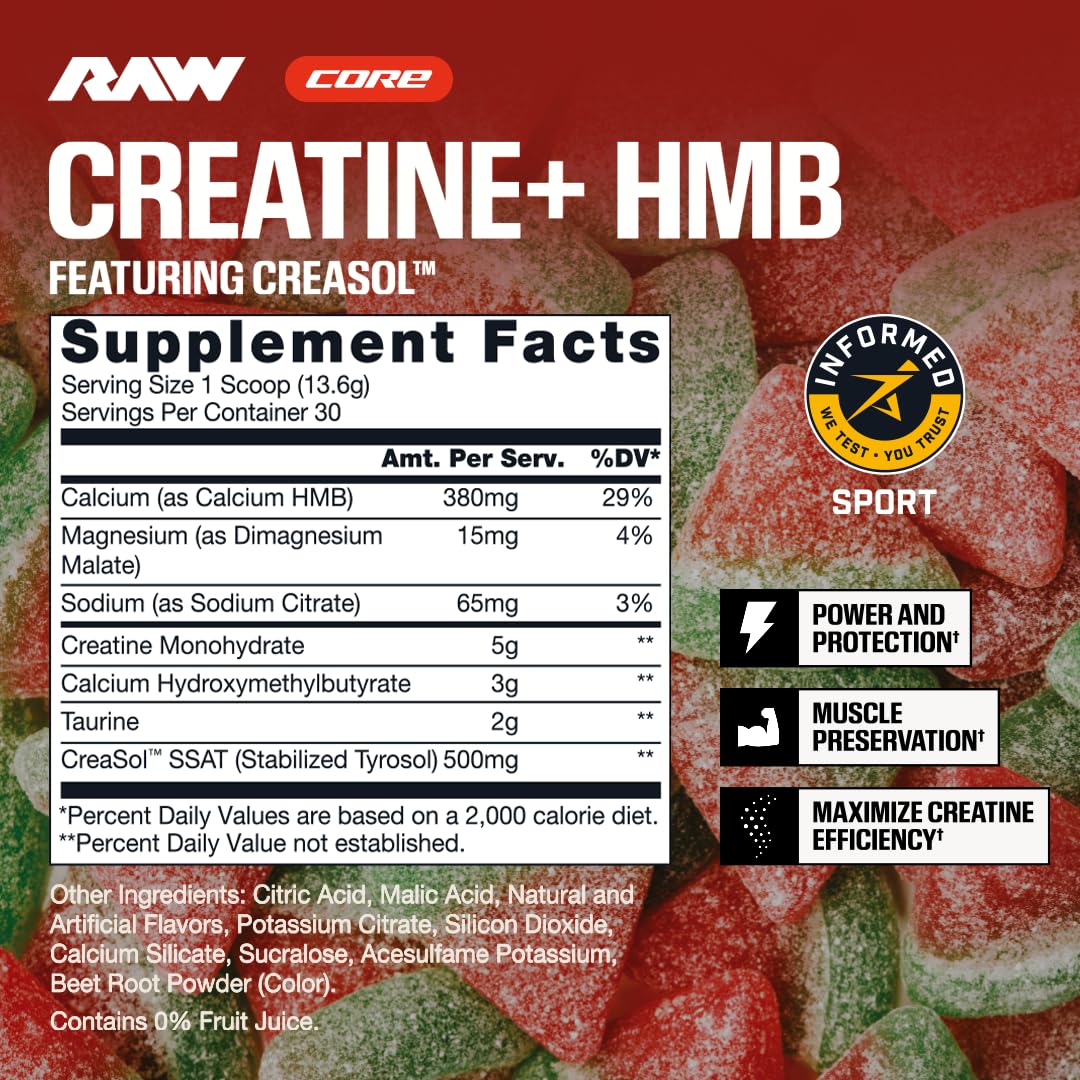 RAW Creatine Plus HMB Poudre 499g, vue de côté