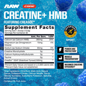 RAW Creatine Plus HMB Poudre Framboise Bleue 290g vue arrière